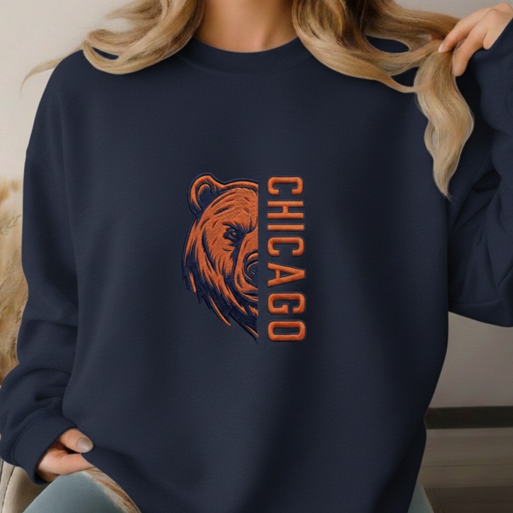 Gildan Navy and Orange Chicago Bear Sweatshirt